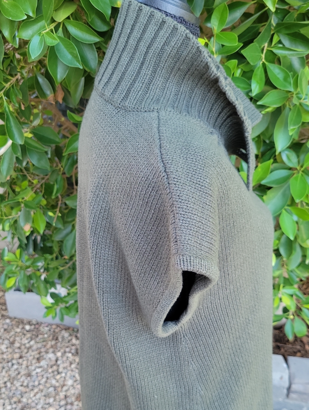 BCBGeneration Button Mock Neck Knit Short Sleeve Sweater Green Muted - Picture 10 of 14